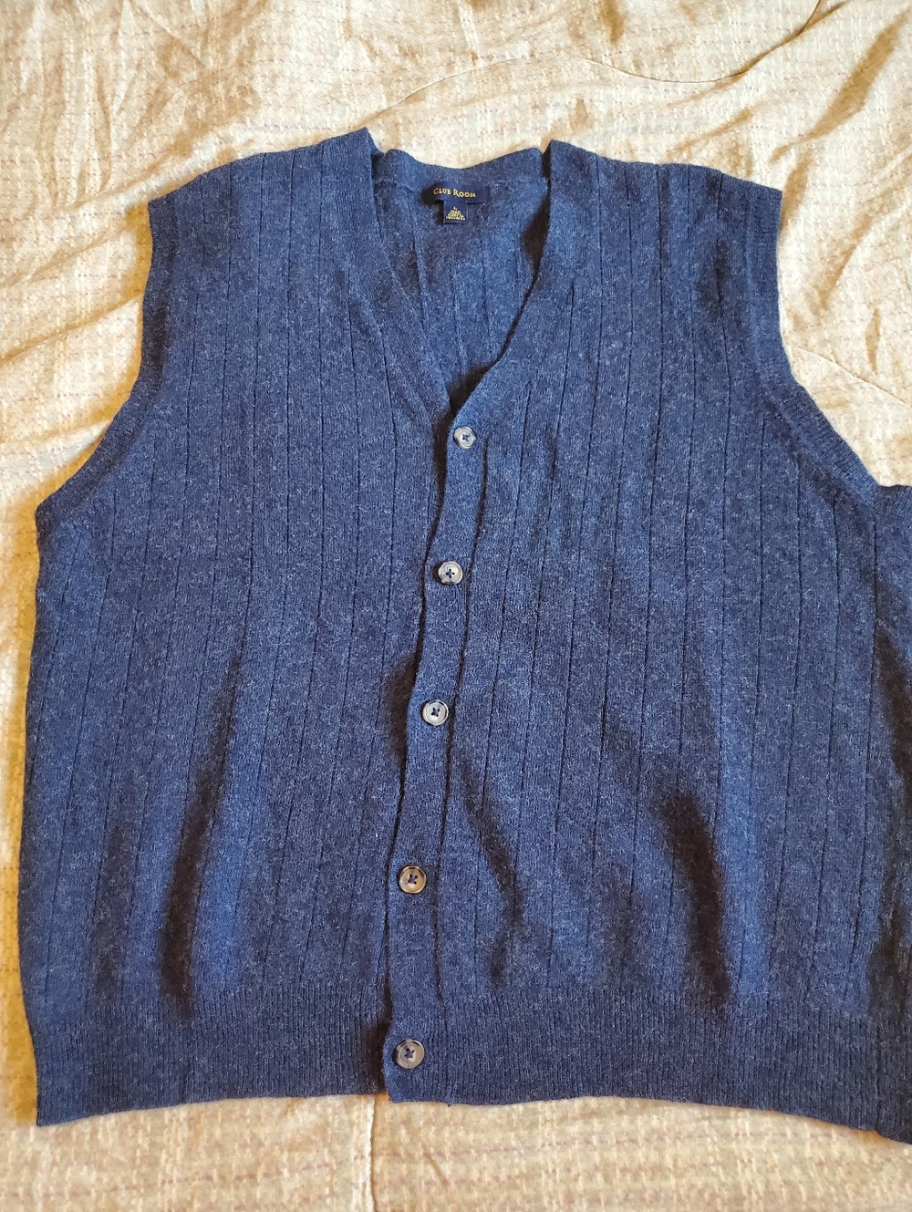 Vintage Club Room Navy Blue Wool Button Up Sweater Vest Preppy Academia Sz Large